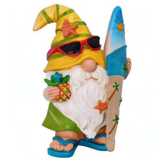 Mood Lab Garden Gnome - Surfer Gnome Figurine - 9.1 Inch Tall Funny Lawn Statue - for Outdoor & House Decor