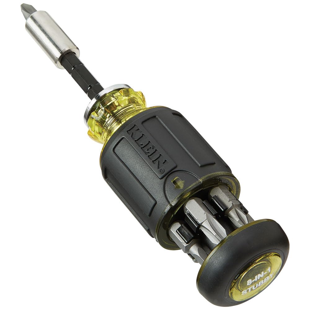 Klein Tools 32308HD Impact Driver Set, 12-in-1 Stubby Driver Set, 2 Hex Flip Sockets, 7 Bits, 1/4-Inch Deep Bit Holding Feature