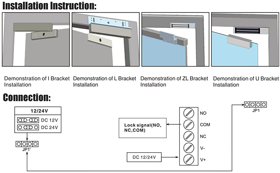 Electromagnetic Lock 280KG 600LBS Holding Force Electric Magnetic Door Lock 12V Fail Safe NC Mode for Access Control System