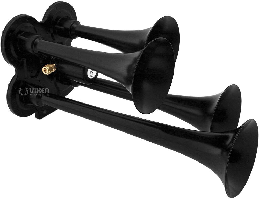 Vixen Horns Train Horn Kit for Trucks/Car/Semi. Complete Onboard System- 200psi Air Compressor, 1.5 Gallon Tank, 4 Trumpets. Super Loud dB. Fits Vehicles like Pickup/Jeep/RV/SUV 12v VXO8315/4114B