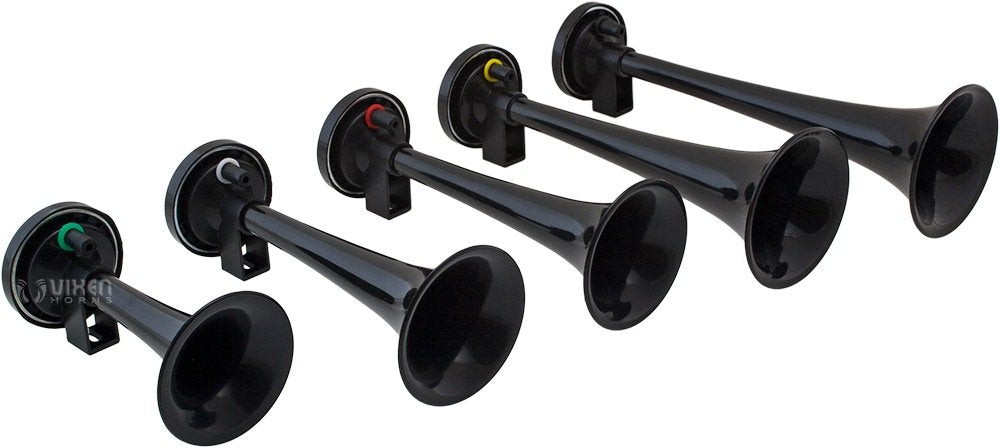 Vixen Horns LOUD 5/Five Trumpet La Cucaracha Musical/Music Sound Air Horn with Compressor Full Complete System/Kit Black 12V VXH6803B