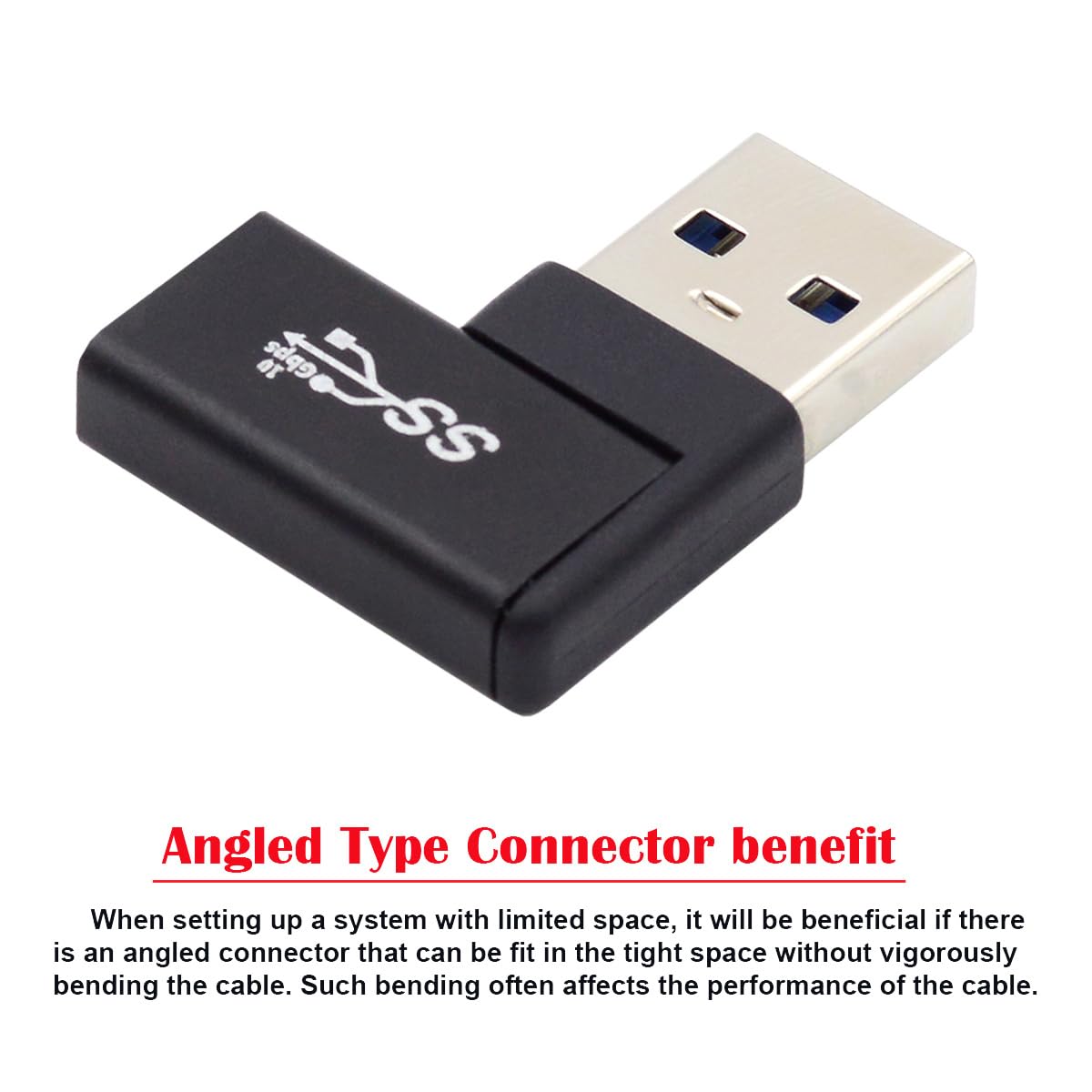 CY USB-C Type C Female to USB 3.0 A Male Data Adapter Flat Horizontal 90 Degree Left Angled for Laptop Desktop