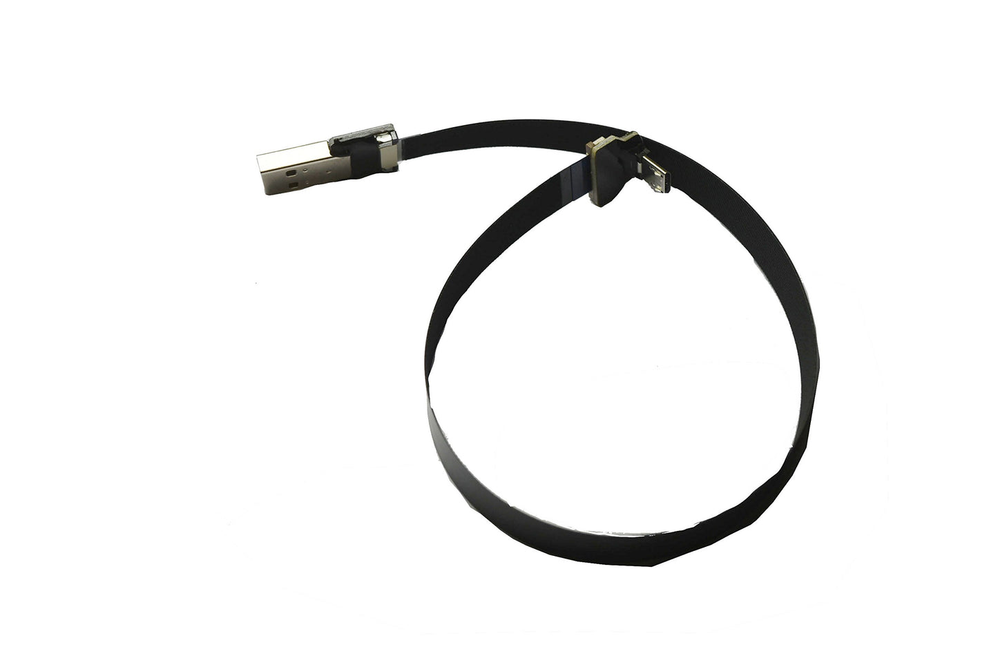 Permanent Black FFC Micro USB FPV Flat Slim Thin Ribbon FPC Cable Micro USB 90 Degree to Standard USB A for sync and Charging (30CM)