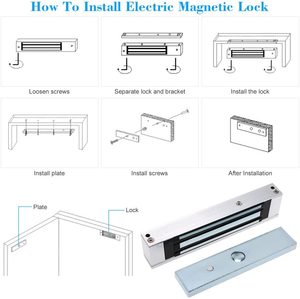 Electromagnetic Lock 280KG 600LBS Holding Force Electric Magnetic Door Lock 12V Fail Safe NC Mode for Access Control System