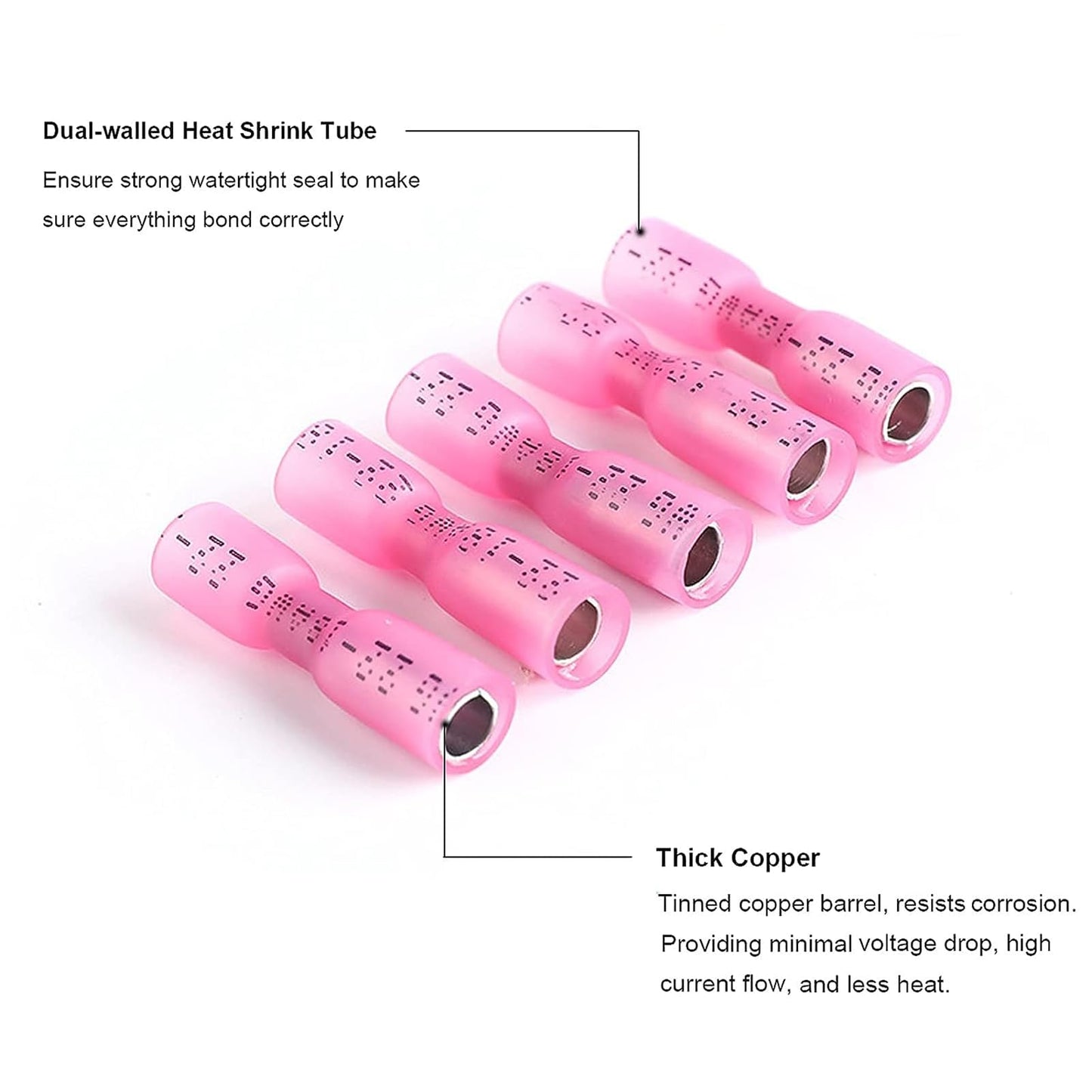 200PCS Heat Shrink Bullet Connectors, Bullet Terminals, Female and Male Crimp Connectors for Watercraft, Electronics, Automotive AWG22-18-Pink