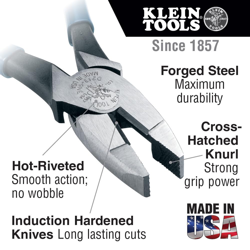 Klein Tools 80020 Plier Set, Made in USA, Lineman's Pliers, Diagonal Cutters, and Needle Nose Pliers, Induction Hardened Knives, 3-Piece