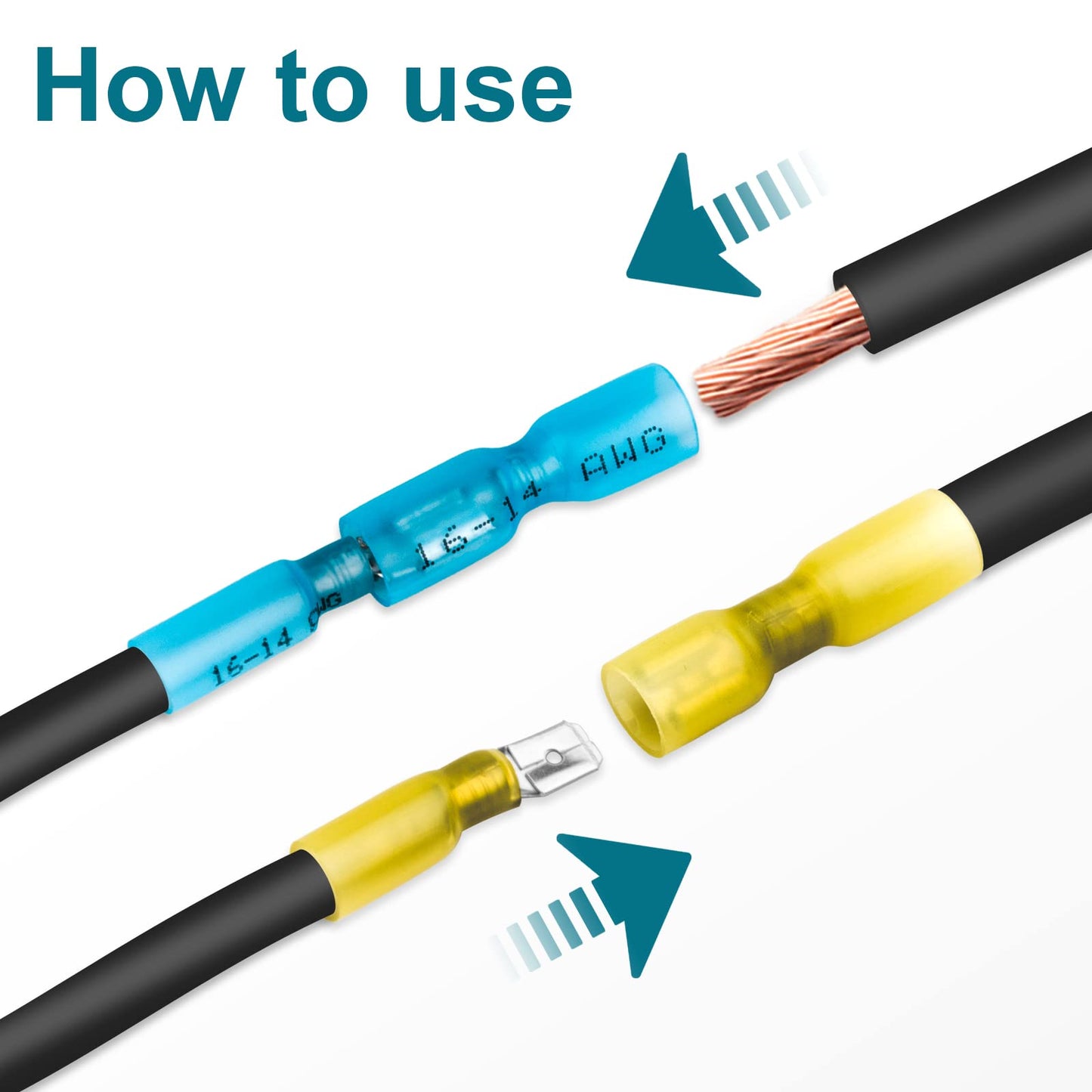 MENTBERY 100 PCS Spade Connectors, Heat Shrink Spade Terminals 16-14 AWG, Wire Connectors Female and Male