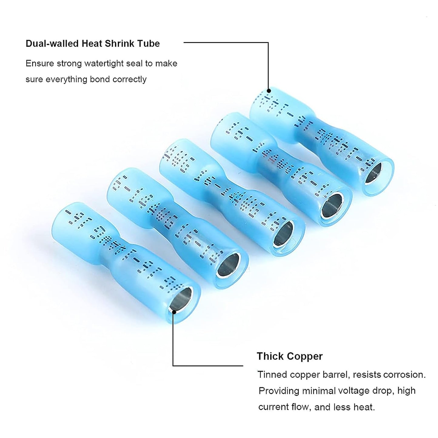 200PCS Heat Shrink Bullet Connectors, Bullet Terminals, Female and Male Crimp Connectors for Watercraft, Electronics, Automotive AWG16-14-Blue