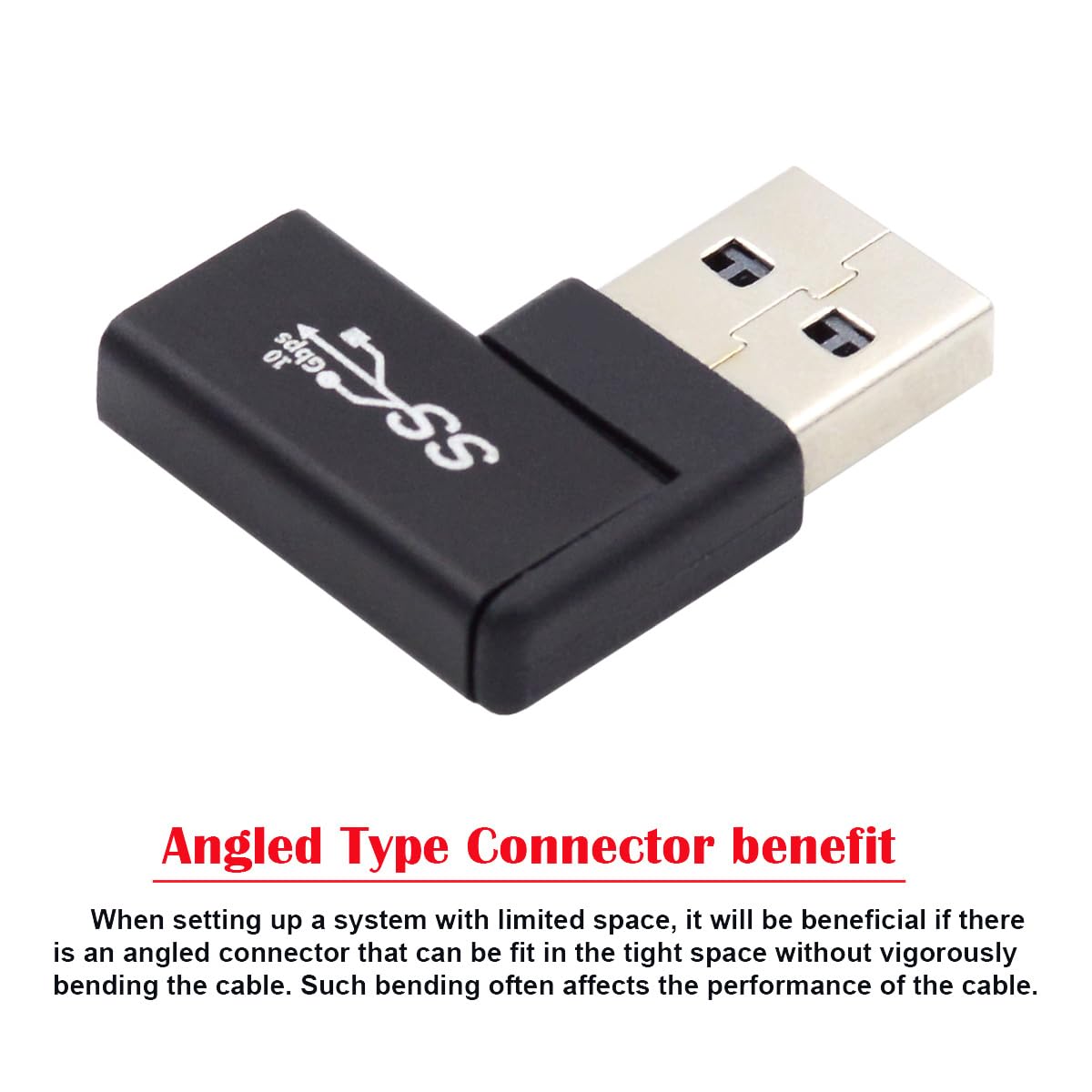 CY USB-C Type C Female to USB 3.0 A Male Data Adapter Flat Horizontal 90 Degree Right Angled for Laptop Desktop