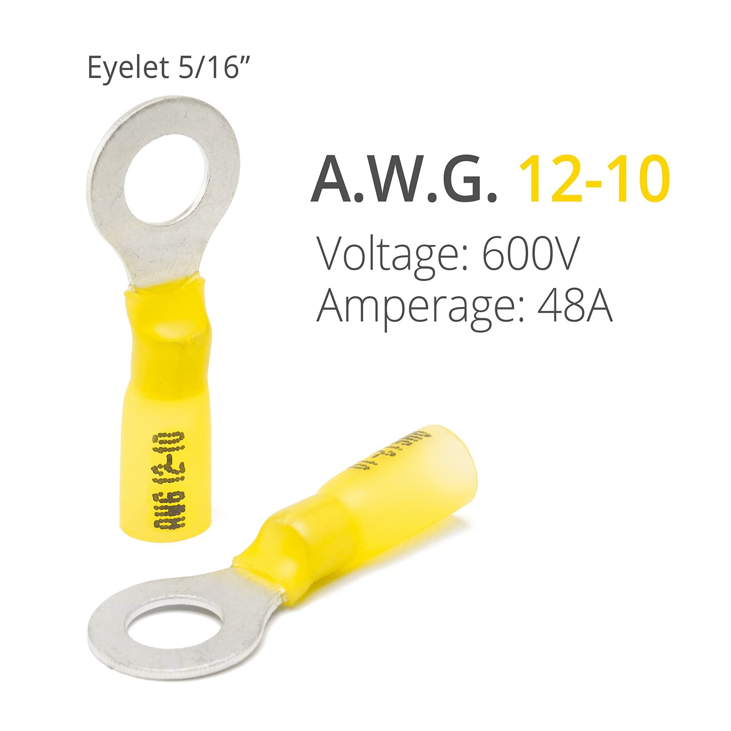 Wirefy 90 PCS Heat Shrink Ring Terminals 5/16" - a Resistant Ring Connectors - Eyelet Wire Connectors - Yellow 10-12 AWG