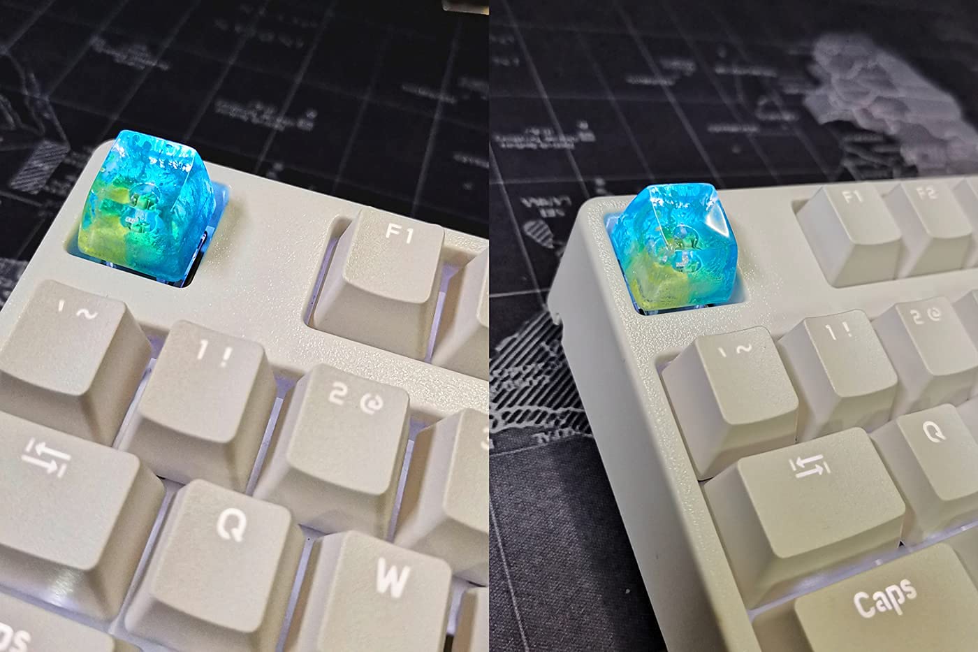 Handmade Seabed Landscape R4 Keycap Resin Artisan Backlit Switch SA Profile for Cherry MX RGB Gaming Mechanical Keyboard DIY Replace (Light Blue)