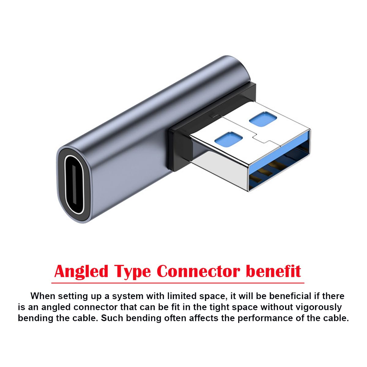 CY USB-C Type C Female Low Profile 90 Degree Left Angled to USB 3.0 A Male Data Adapter for Laptop Desktop