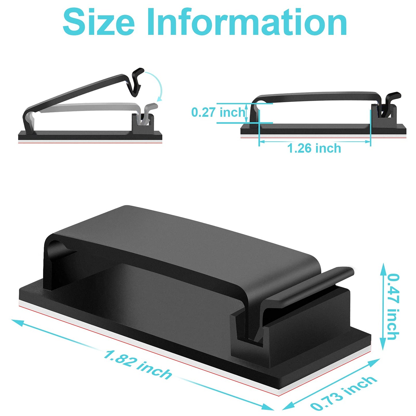 50 PCS Black Cable Clips - Large Cord Organizers for Under Desk Cable Wire Management, Adhesive Holder Clips for Multiple Cord Management