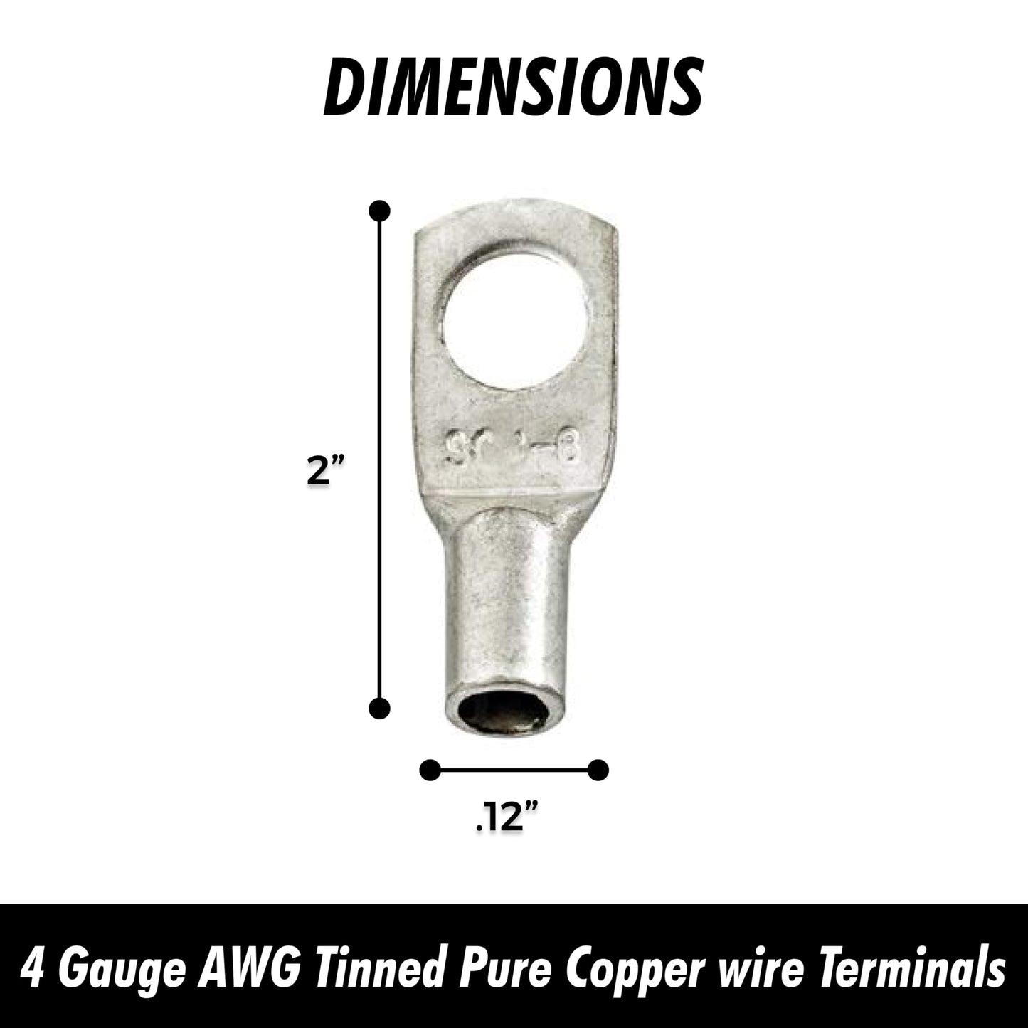 InstallGear 4 Gauge AWG Tinned Pure Copper Lugs Ring Terminals Connectors with Heat Shrink - 10-Pack | Electrical Connectors, Heat Shrink Wire Connectors for 4 Gauge Wire Terminals