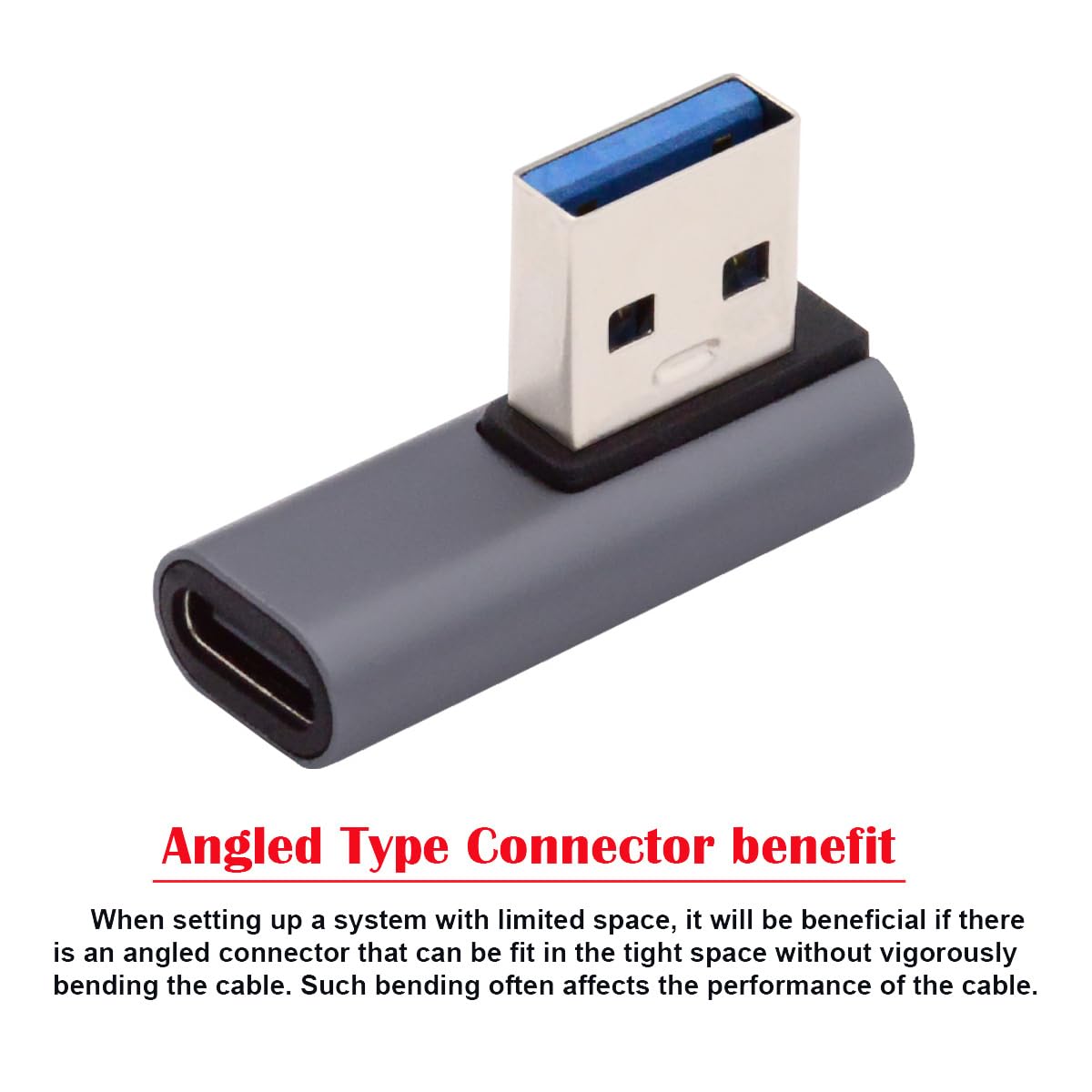 CY USB-C Type C Female Low Profile 90 Degree Left Angled to USB 3.0 A Male Data Adapter for Laptop Desktop