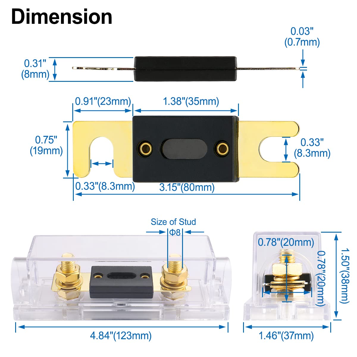 Baomain ANL Fuse Holder Kit with 180A Fuse – for Car Audio & 12V/24V Systems (180 Amp.)