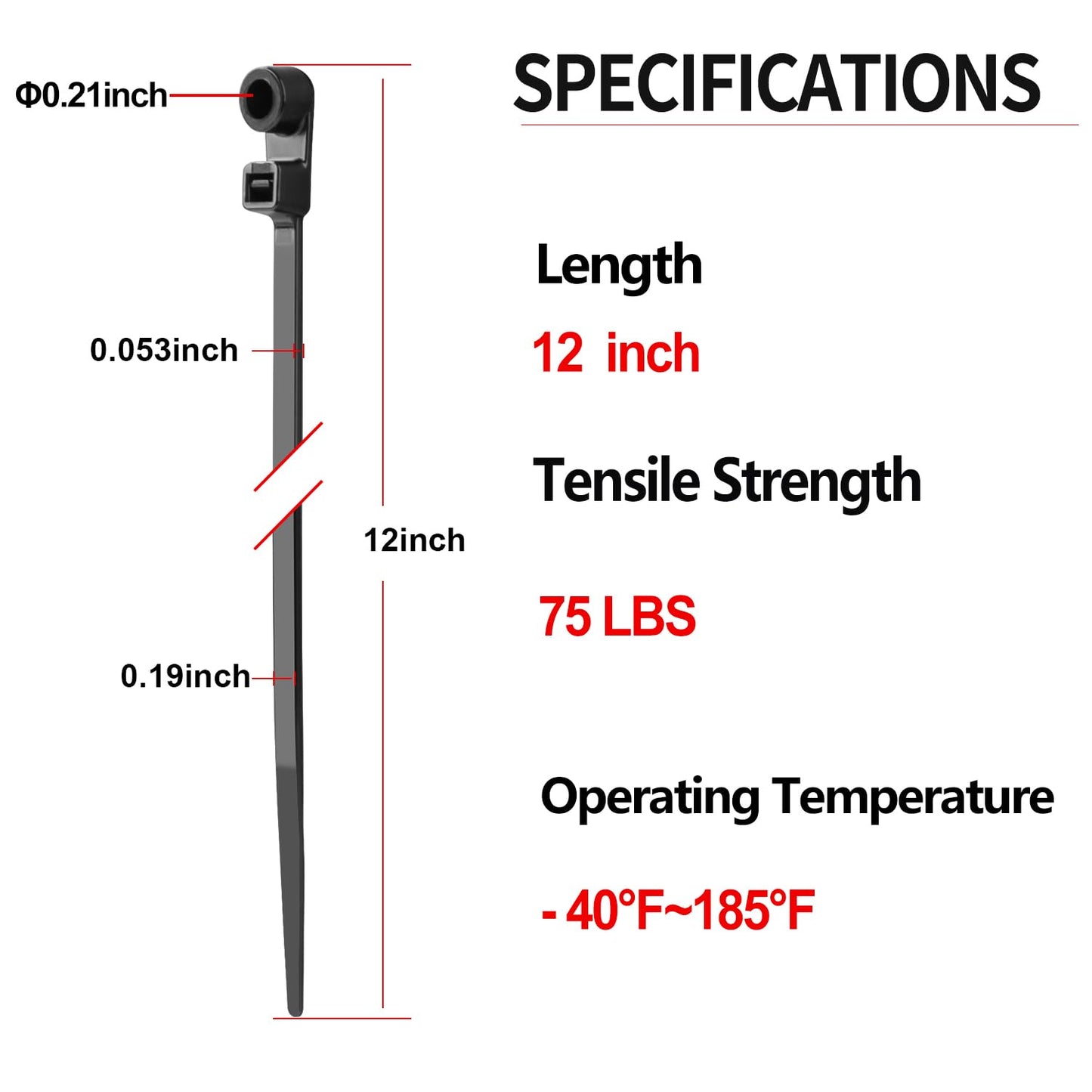 MasiStranth 200 PCS 12 inch Black Zip Ties with Screw Hole 75lbs Mountable head Cable Ties Straps Multipurpose Heavy Duty Nylon Cable Zip Ties with Screw Mounting Hole