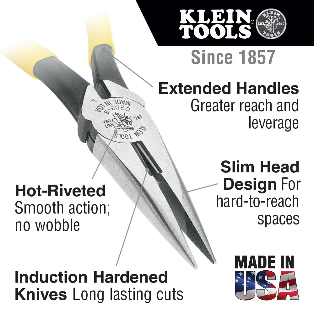 Klein Tools 80020 Plier Set, Made in USA, Lineman's Pliers, Diagonal Cutters, and Needle Nose Pliers, Induction Hardened Knives, 3-Piece