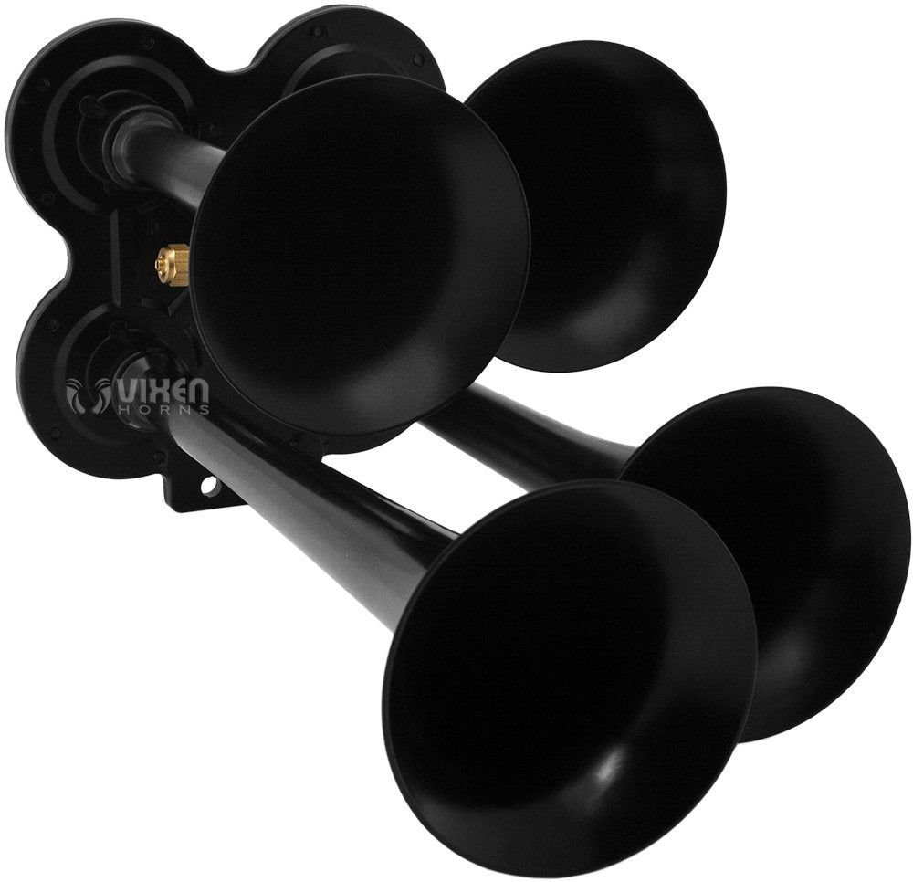 Vixen Horns Train Horn Kit for Trucks/Car/Semi. Complete Onboard System- 200psi Air Compressor, 1.5 Gallon Tank, 4 Trumpets. Super Loud dB. Fits Vehicles like Pickup/Jeep/RV/SUV 12v VXO8315/4114B