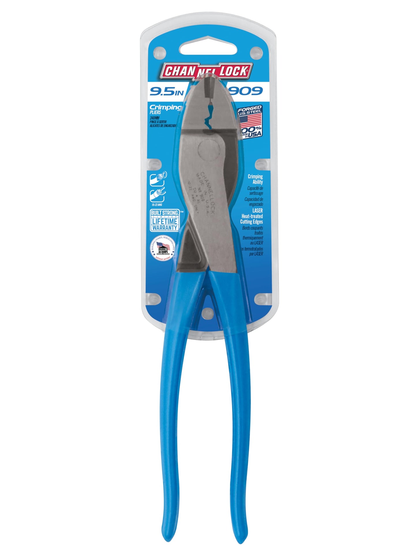 Channellock 909 9.5-Inch Wire Crimping Tool | Electrician's Terminal Crimp Pliers with Cutter are Designed for Insulated and Non-Insulated Connections