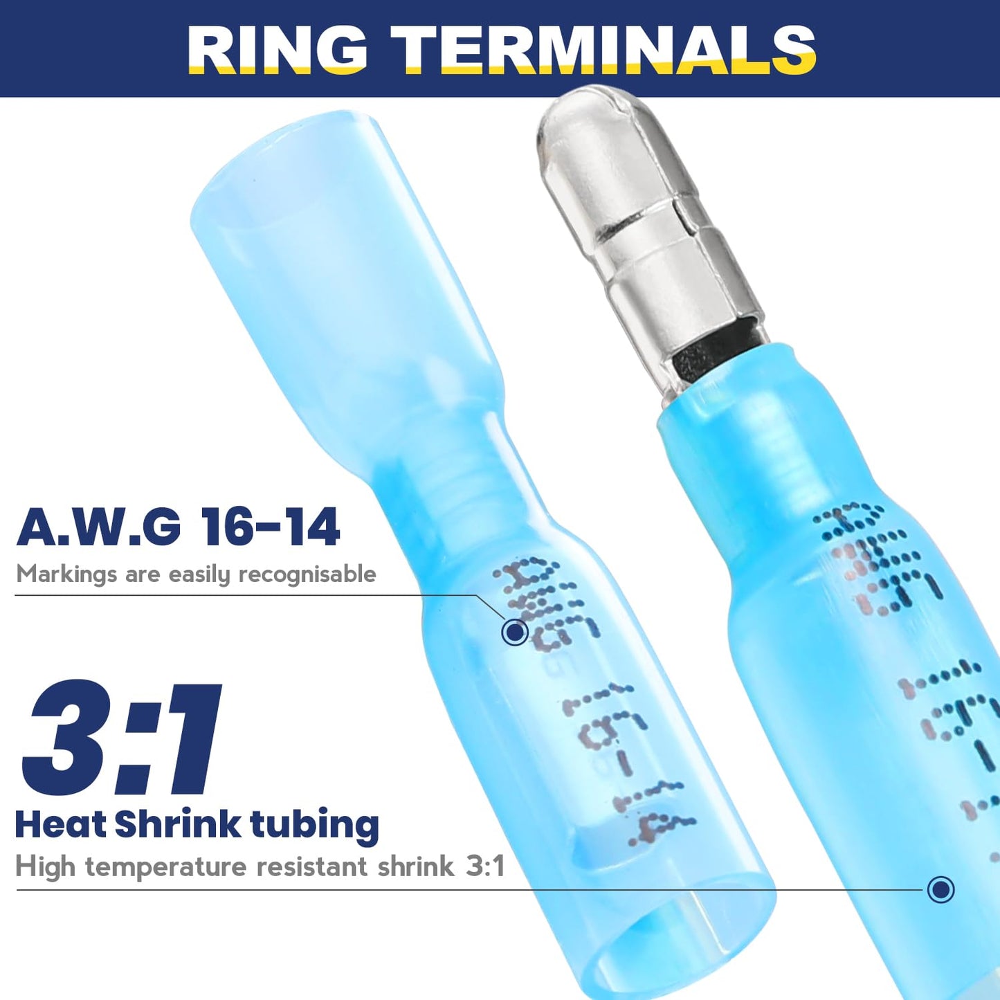 haisstronica 220PCS Heat Shrink Bullet Connectors AWG22-10 Male and Female Wire Bullet Terminals Blue Red Yellow Bullet Butt Terminals Kit