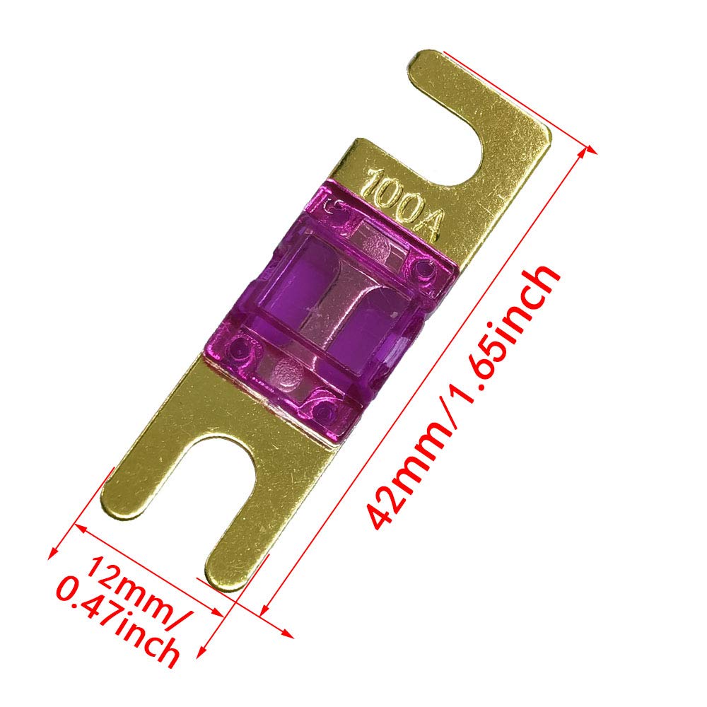 (Pack of 5 pcs) Mini ANL Fuse 100 AMP Car Audio Fuse 100A Gold Plated