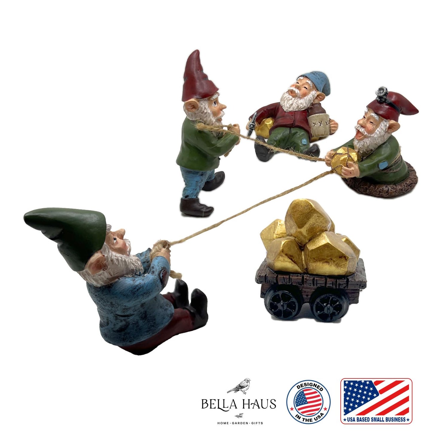 BELLA HAUS DESIGN The Gnome Creek Mining Company Garden Statue | Authentic Gold Prospector's Poly-Resin Outdoor Decor |Poly-Resin 5pc Set (Gnome Creek Mining)