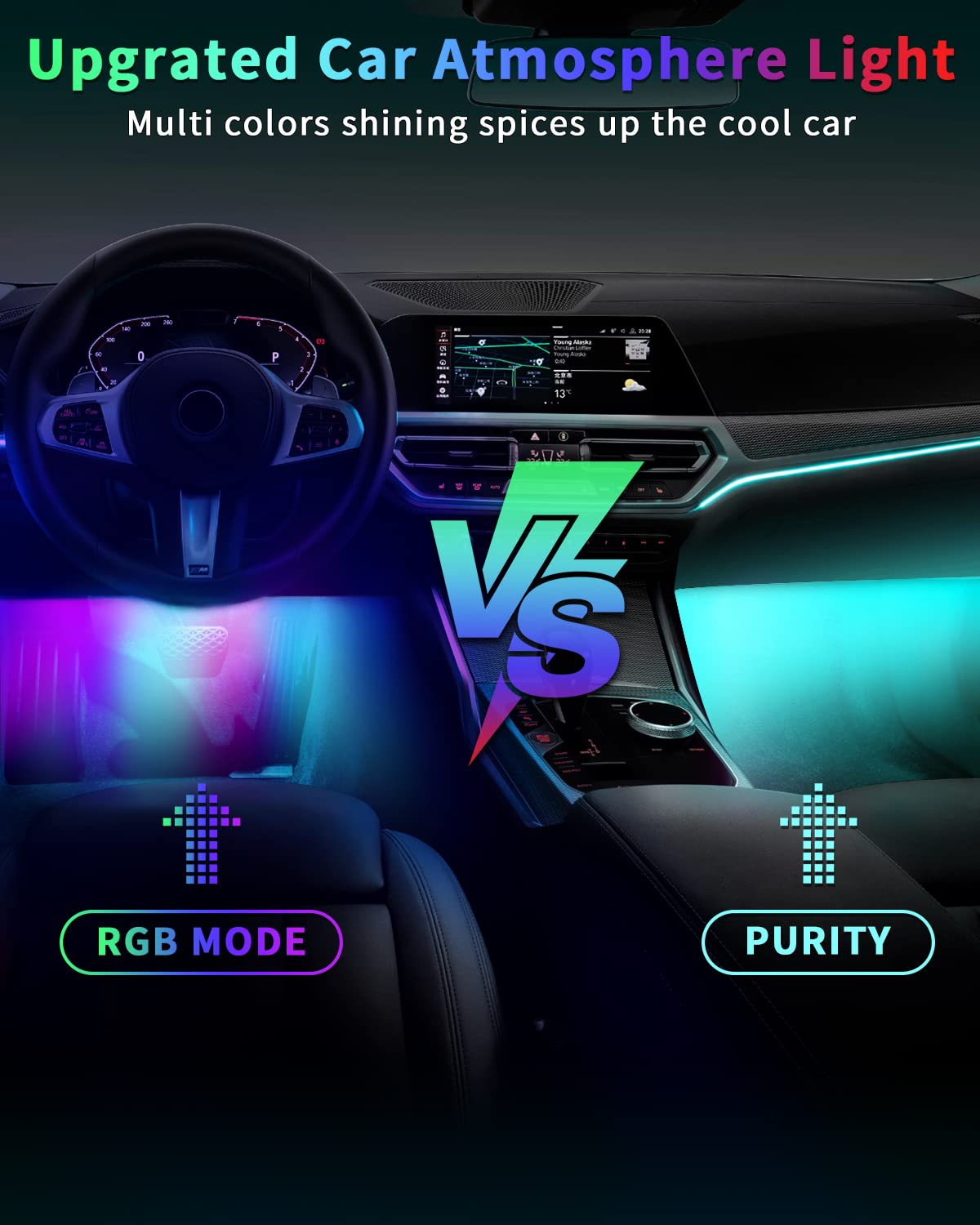 YM E-Brightt RGB LED Strip Lights for Car App Control with Remote Led Lights car Interior with Charger Music Sync Under Dash Footwell Neon Lighting Kit w/USB Cable DC 12V