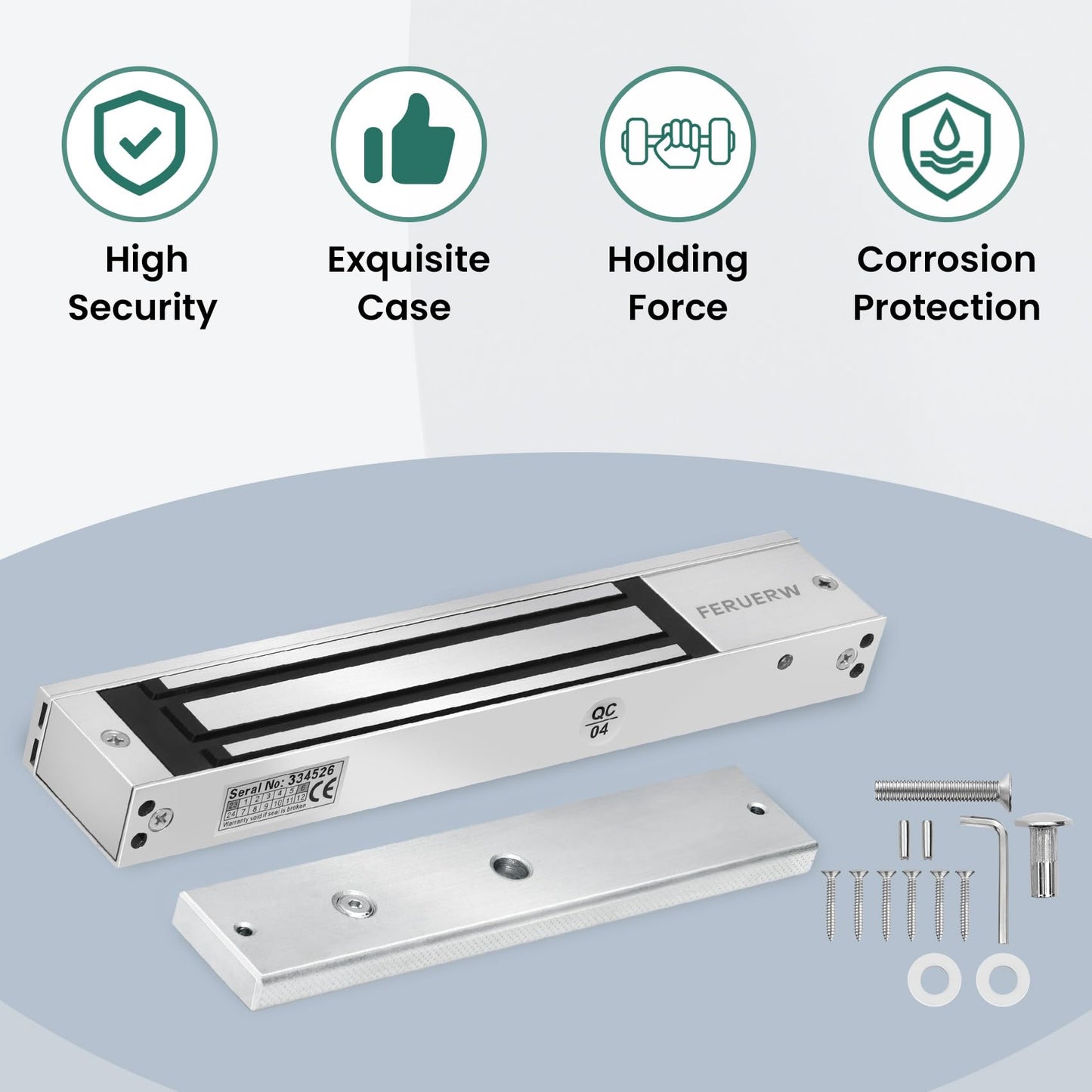 FERUERW 600LBs/280KG Electric Magnetic Lock, Electromagnetic Door Lock Holding Force for Access Control, OutSwinging Door Access Control System, Single Door 12V