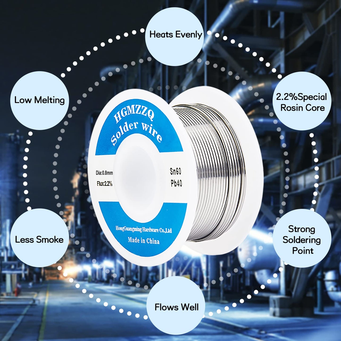 HGMZZQ 60/40 Tin Lead Solder Wire with Rosin core for Electrical Soldering 0.031 inch(0.8mm-50g)