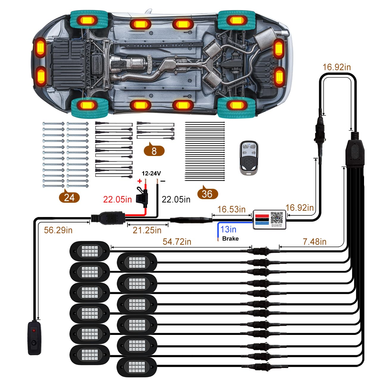 YiLaie RGB LED Rock Lights, 180 LEDs Lights with Phone App/Remote Control & Timing & Music Mode Rock Lights Kits, Waterproof Underglow Light for ATV RZR UTV SUV Off Road AUTO Motorcycle (12 Pods)