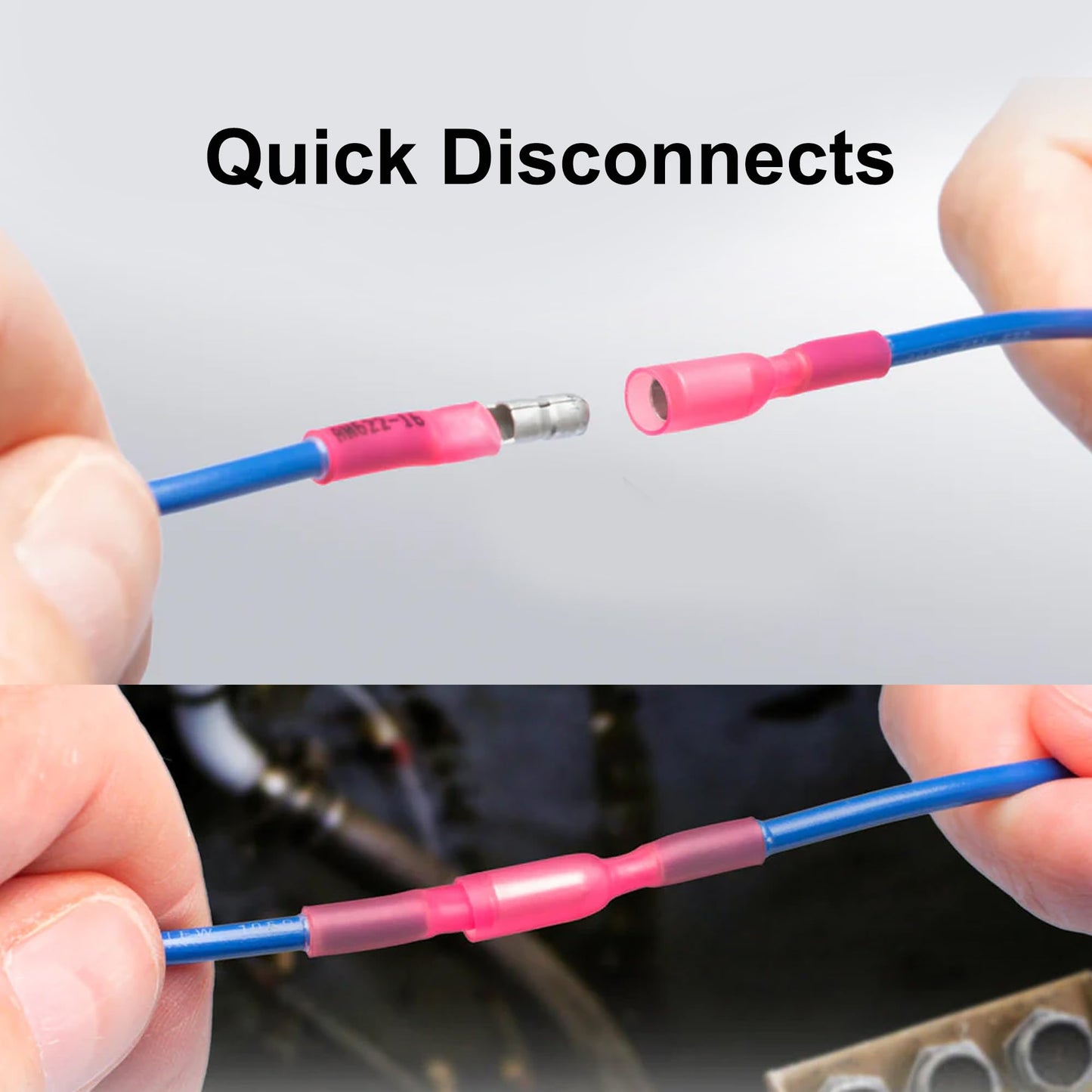 200PCS Heat Shrink Bullet Connectors, Bullet Terminals, Female and Male Crimp Connectors for Watercraft, Electronics, Automotive AWG22-18-Pink