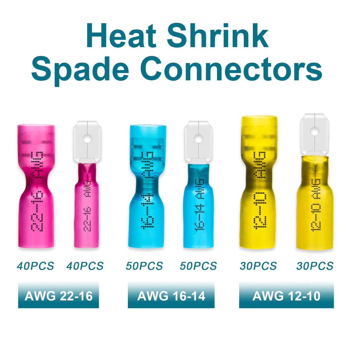 240 PCS Spade Connectors, Heat Shrink Spade Terminlas 22-10 AWG, Wire Connectors Male and Female by MENTBERY