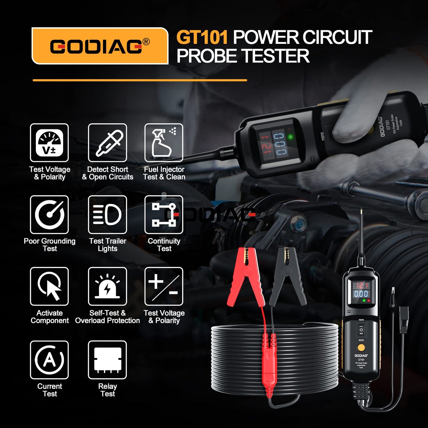 Multifunctional Power Circuit Probe Tester DC Voltage 12V to 40V, 20FT Extension Wire, Grounding Testing, Component Activation, Short Circuit Positioning, Continuity Testing