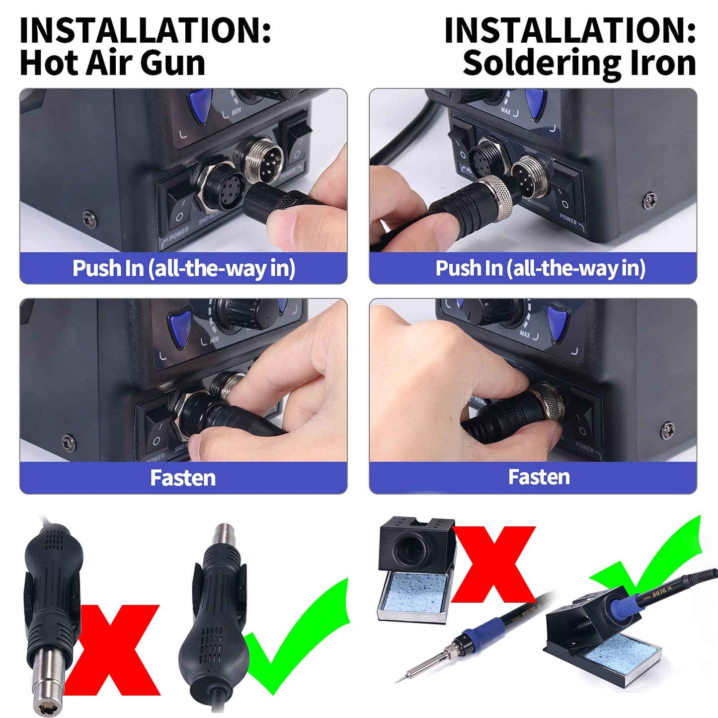 YIHUA 8786D I 2 in 1 Hot Air Rework and Soldering Iron Station with °F /°C, Cool/Hot Air Conversion, Digital Temperature Correction and Sleep Function