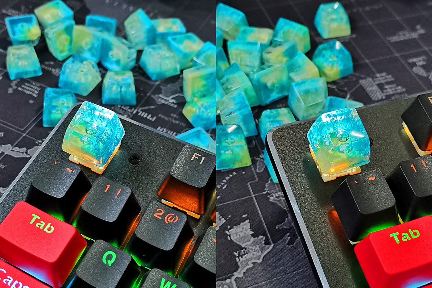 Handmade Seabed Landscape R4 Keycap Resin Artisan Backlit Switch SA Profile for Cherry MX RGB Gaming Mechanical Keyboard DIY Replace (Light Blue)
