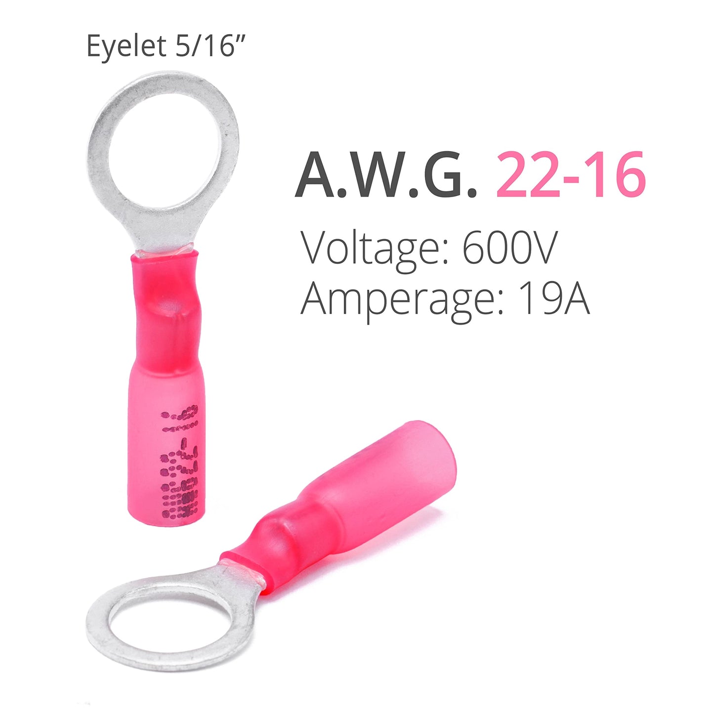 Wirefy 150 PCS Heat Shrink Ring Terminals 5/16" - a Resistant Ring Connectors - Eyelet Wire Connectors - Red 22-16 AWG