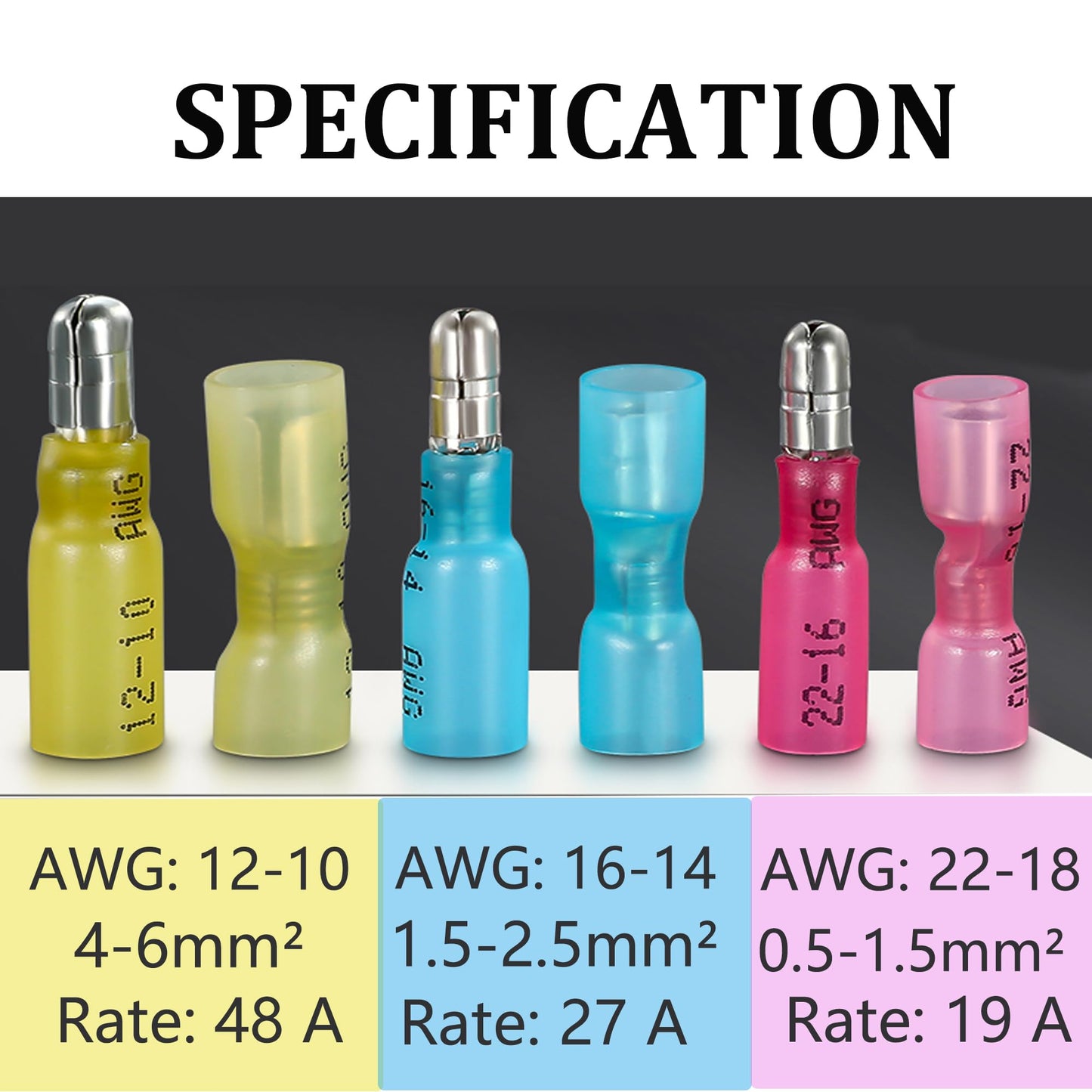 200PCS Heat Shrink Bullet Connectors, Bullet Terminals, Female and Male Crimp Connectors for Watercraft, Electronics, Automotive AWG22-18-Pink