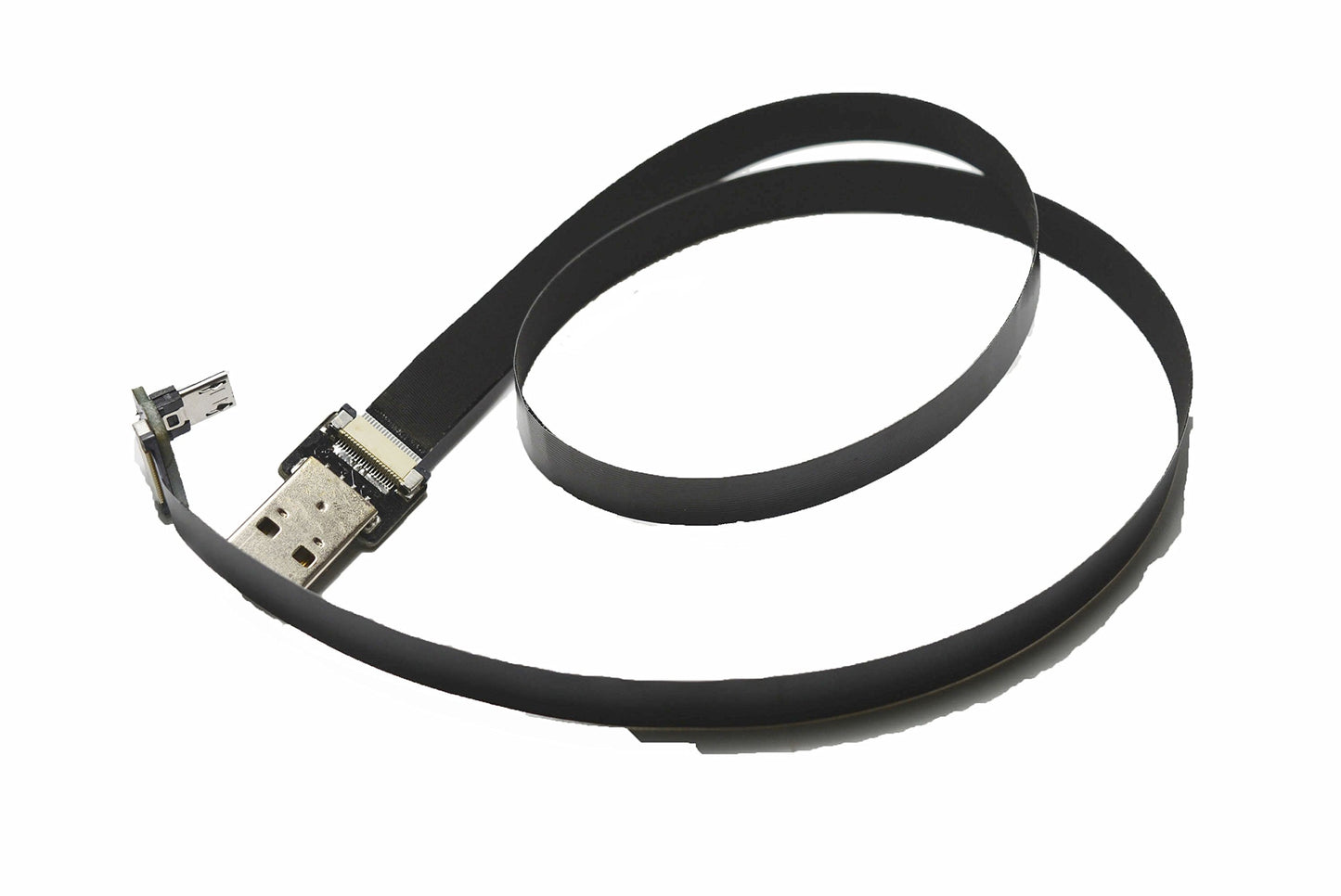 Black Flexible FPV Flat Slim Thin Ribbon FPC Cable Micro USB 90 degree to standard USB A for sync and charging (80CM)