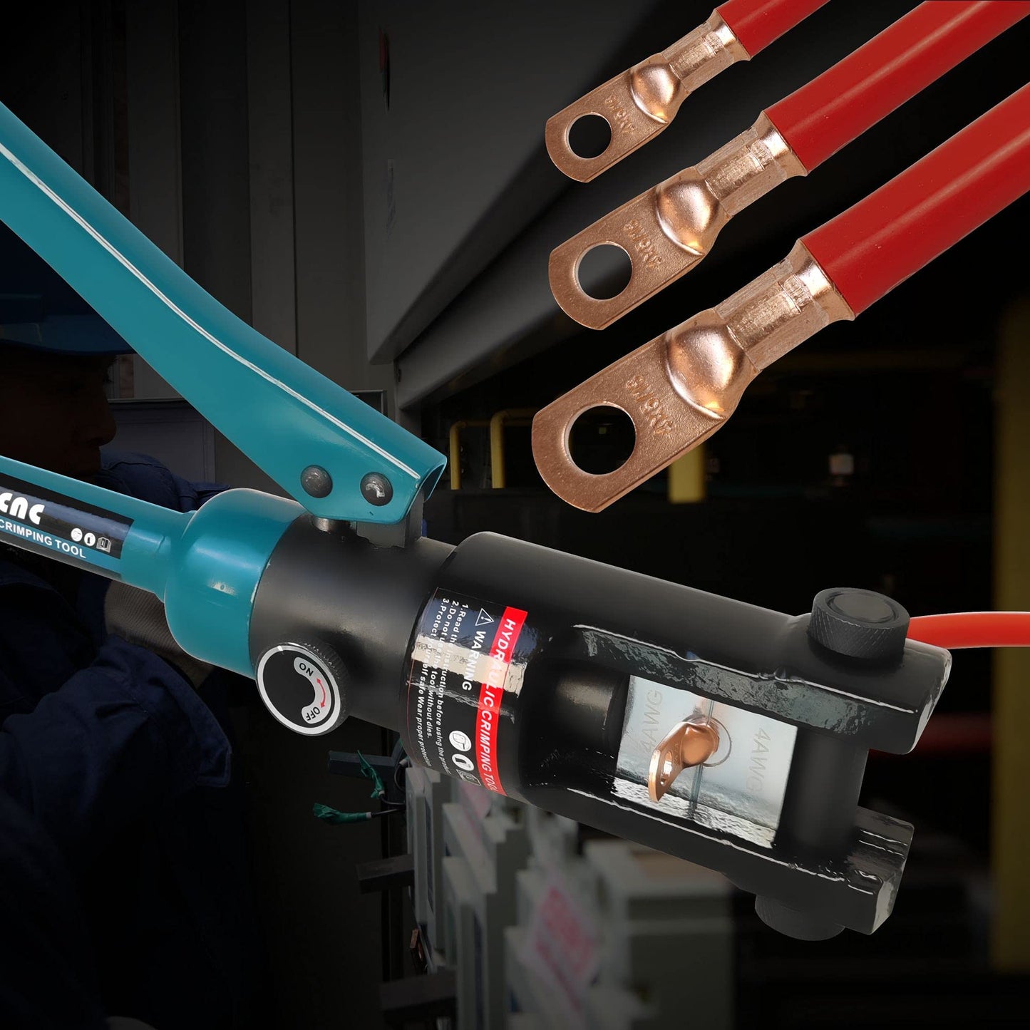 AMZCNC Industrial Hydraulic Cable Lug Crimper 16 Ton 9 AWG to 600 MCM Electrical Terminal Cable Wire Tool Kit Includes 13 Pairs of Die Sets