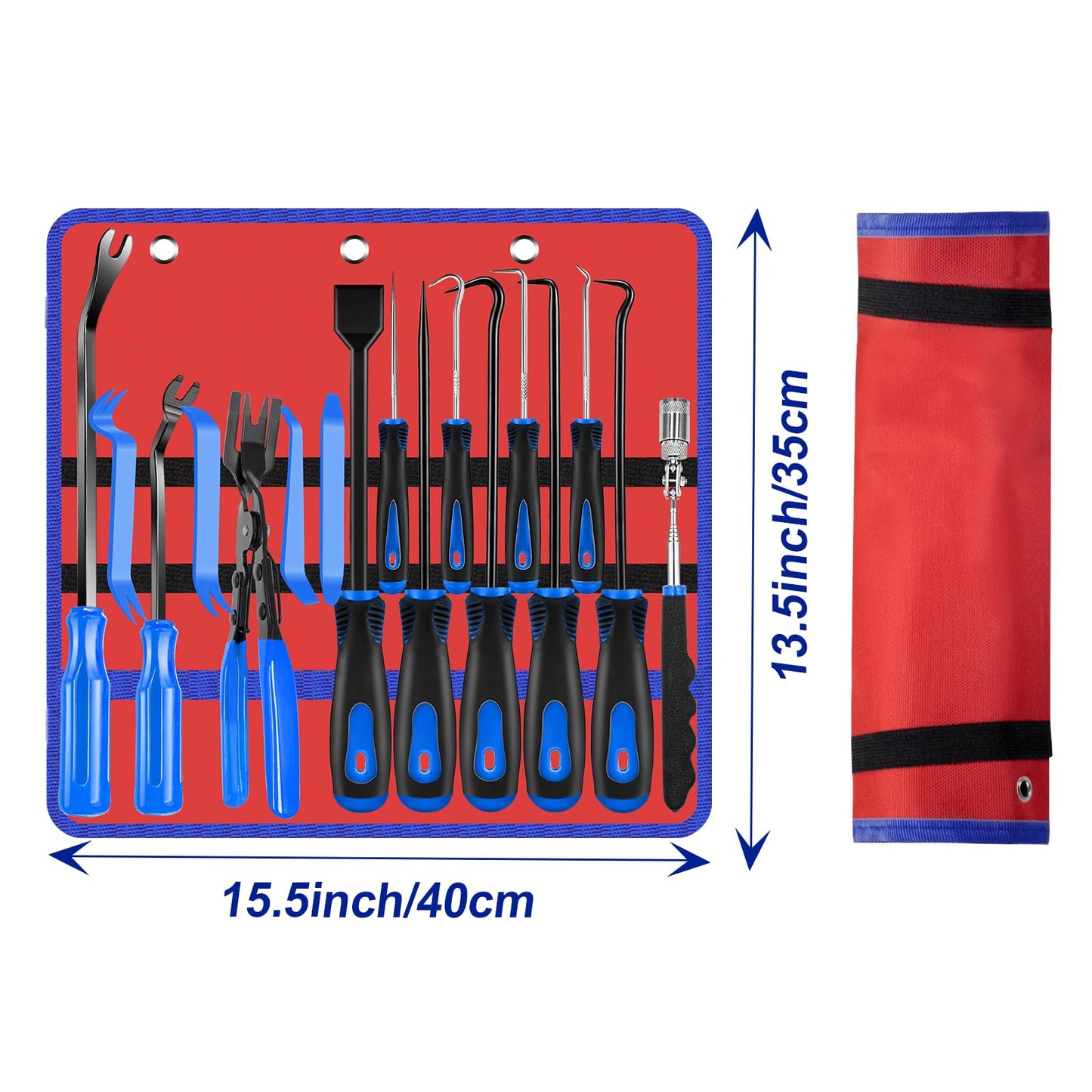 Keze 17 Pcs Hook and Pick Set Auto Trim Removal Tool Kit,Clip Plier Remover Tool Gasket Scraper Telescoping Magnetic Pickup Tool for Automotive Repair and Car Body Door Panel Fastener Removal