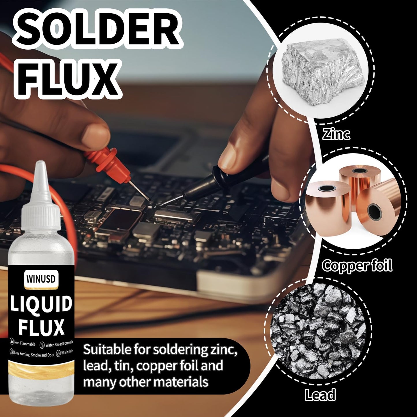 Liquid Solder Flux(100 ml/4 Oz.) | Water-Based No-Clean Liquid Flux for Soldering Electronics | Lead-Free Liquid Flux Soldering Tools for SMD/BGA/IC/PCB Repairing, Stained Glass Repair Solder Work