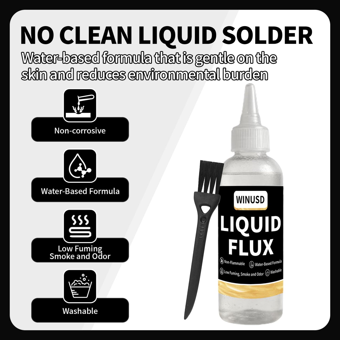 Liquid Solder Flux(100 ml/4 Oz.) | Water-Based No-Clean Liquid Flux for Soldering Electronics | Lead-Free Liquid Flux Soldering Tools for SMD/BGA/IC/PCB Repairing, Stained Glass Repair Solder Work