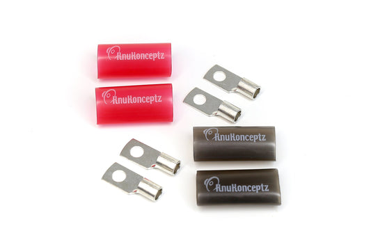 KnuKonceptz Tinned Copper 4 Gauge Crimp Style Ring Terminal (2 Pair) with Heat Shrink