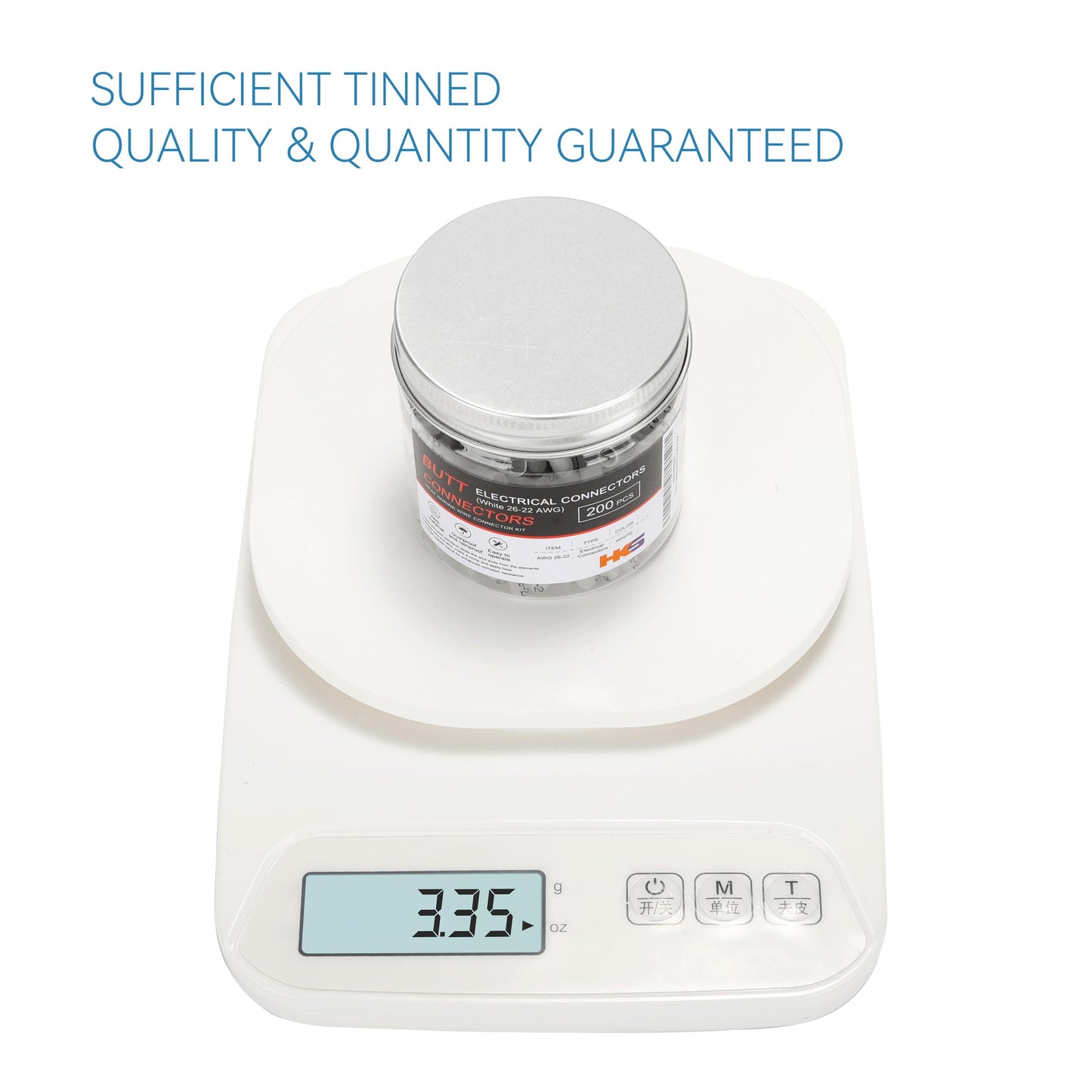 HKS 200 PCS Heat Shrink Butt Connector White 26-22 AWG - Electrical Connectors - Tinned Red Copper 0.5mm - Automotive Marine Stereo Boat Crimpr - Waterproof and Insulated