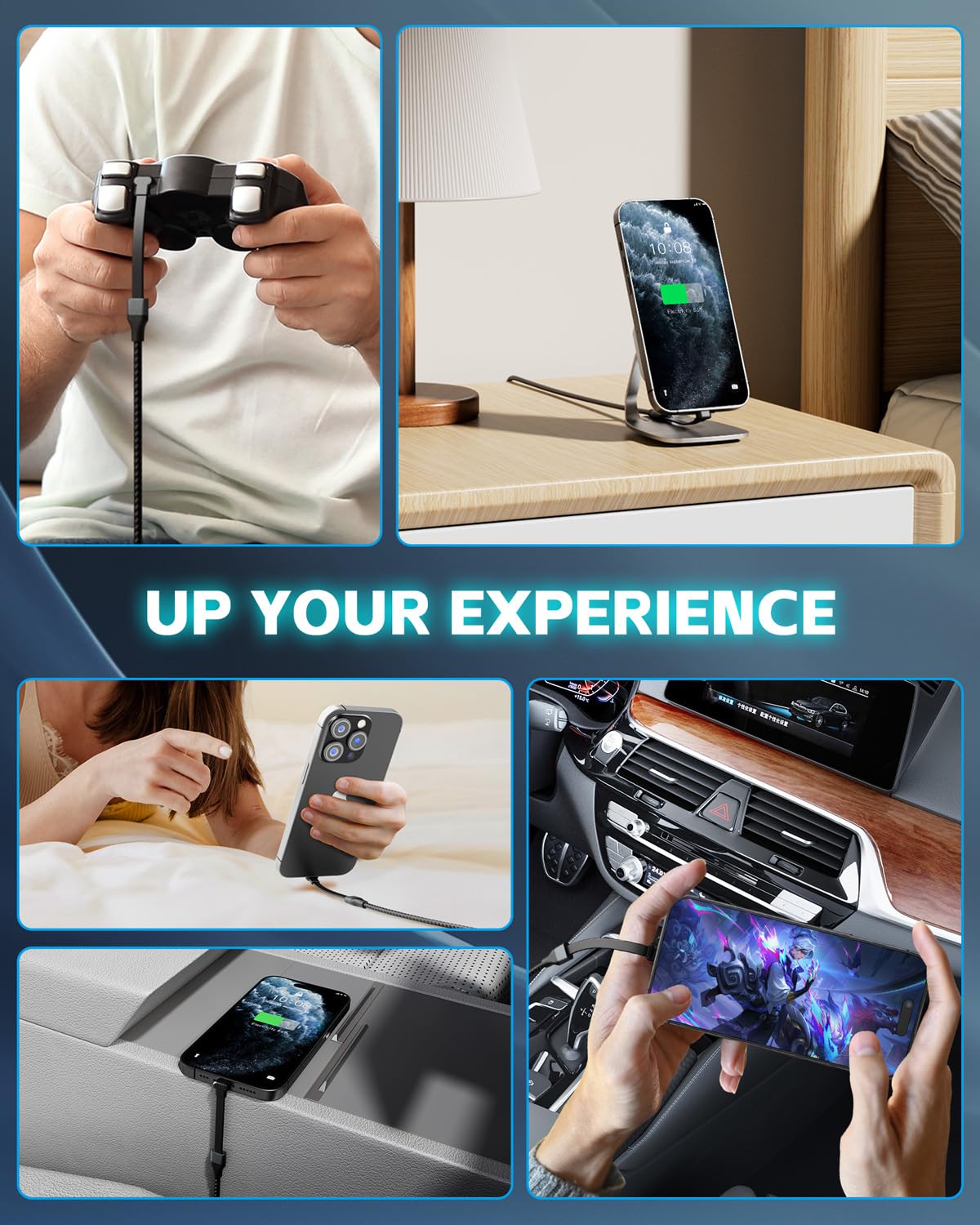 USB to USB C Cable 10ft, 60W USB A to USB C Fast Charging Cable, Right Angle USB C Cord Nylon Braided for iPhone 16/15, iPad Pro, Samsung Galaxy S21/S22/S23/S24, Note 20 10, Pixel 8, Nintendo etc.