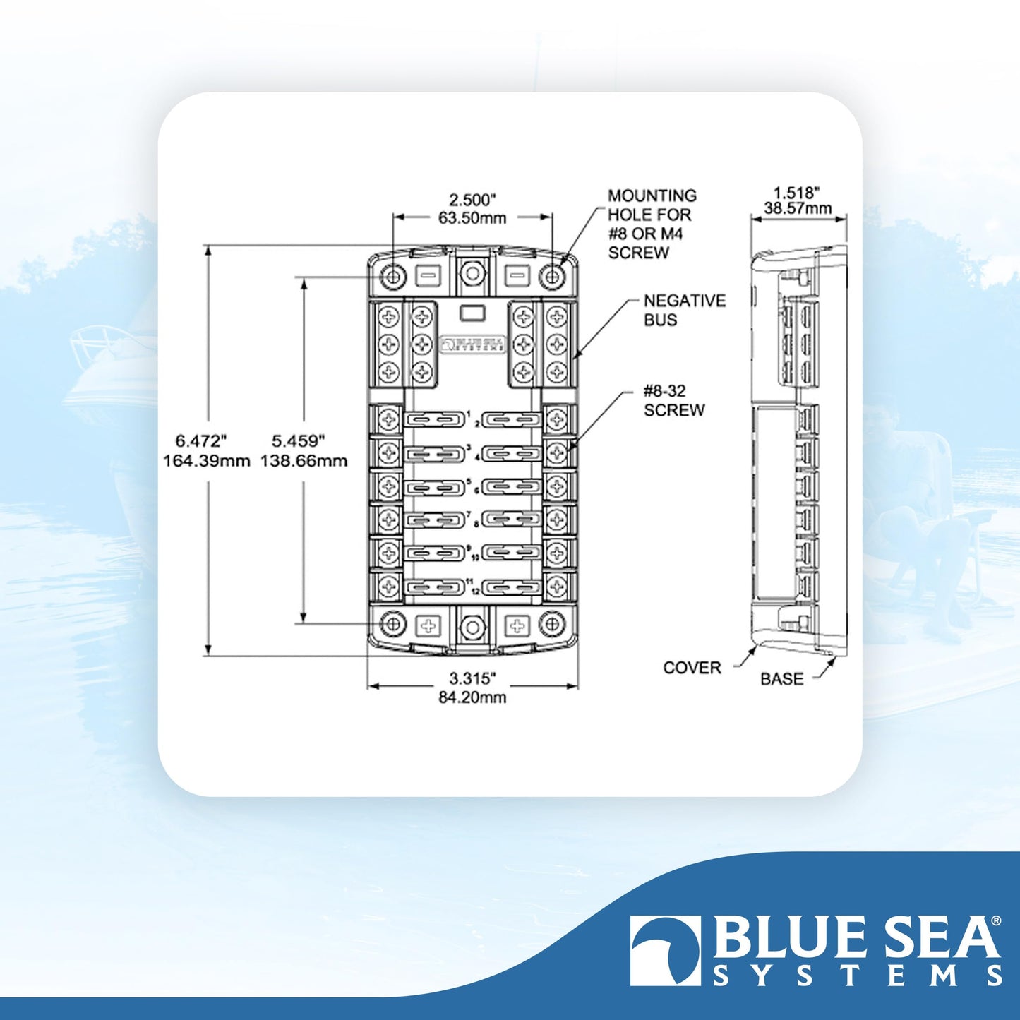 Blue Sea Systems 5026 ST Blade Fuse Block 12 Circuit with Ground and Cover