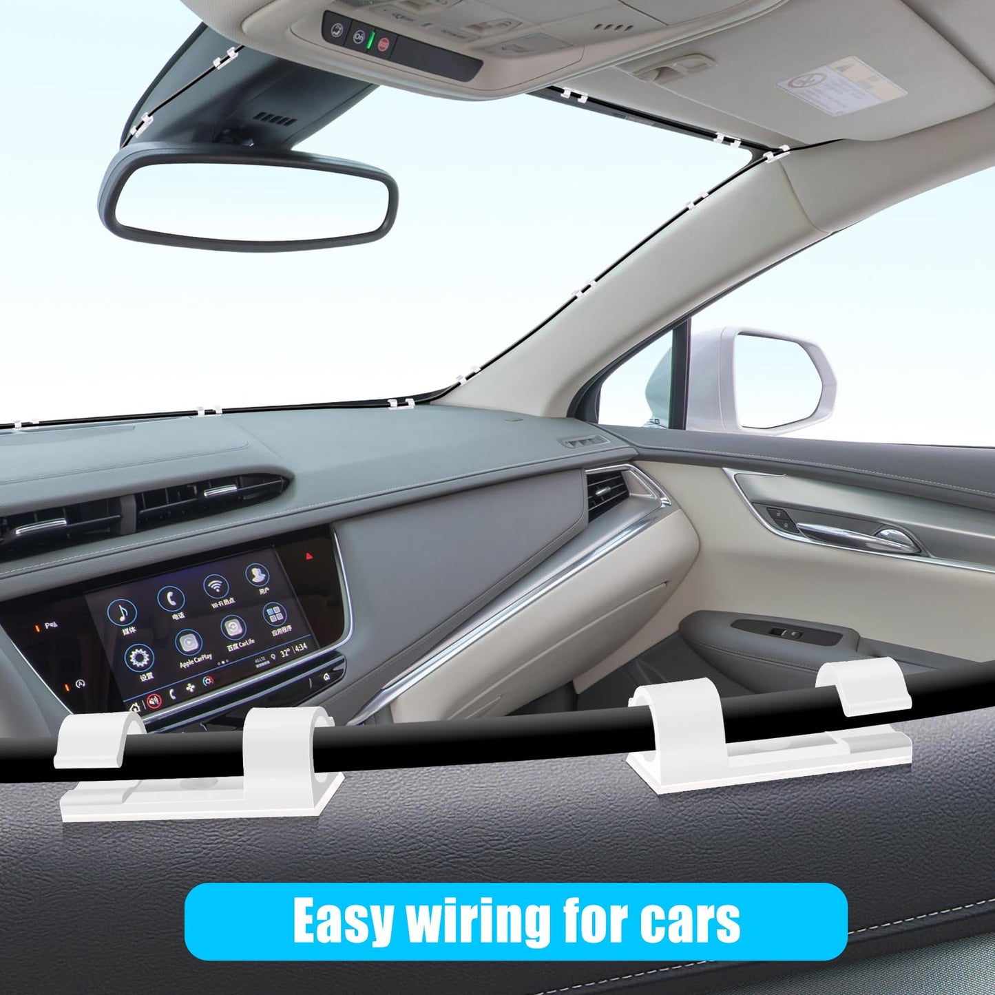 XHF 50pcs Medium Self Adhesive Cable Clips White,Wire Clips Cable Management Wire Organizer Cord Holder for Under Desk, Car, Wall, TV PC Ethernet Cable