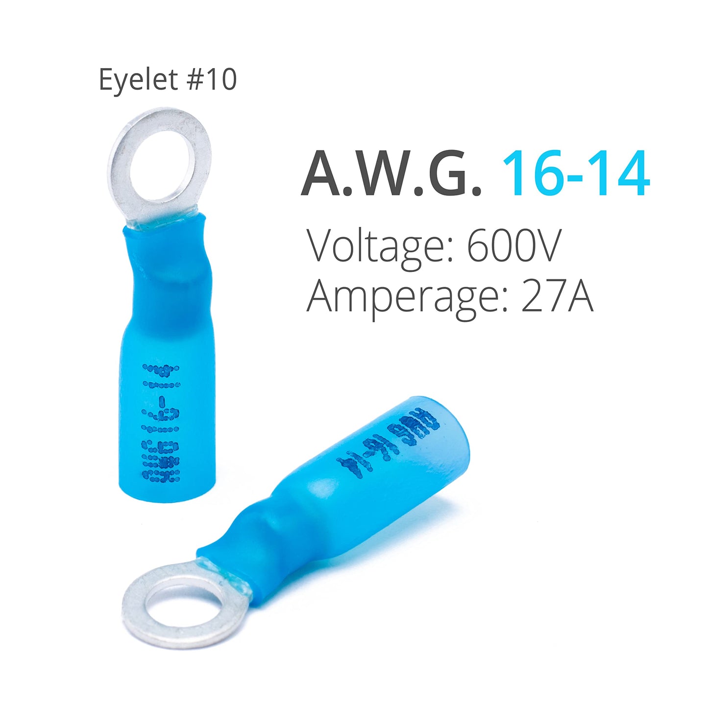 Wirefy Heat Shrink Ring Terminals #10 - Marine Grade Terminal Connectors - Waterproof Eyelet Wire Connectors - Red 16-14 AWG - 130 PCS | Heat Shrink Wire Connectors and Ring Terminal Kit