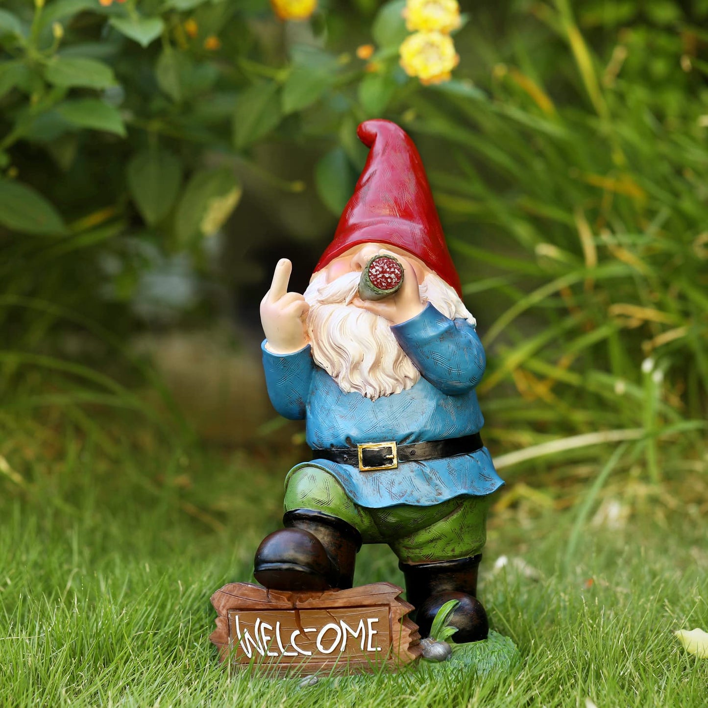 Resin Gnomes Garden Decor, 13.5" Tall Solar Large Inappropriate Funny Gifts Gnome Outdoor Statues for Yard, Patio, Lawn, Outside Naughty Gnome Garden Decorations Gift for Men Women
